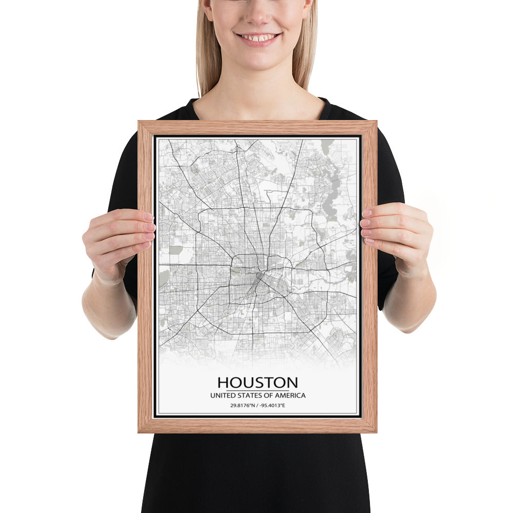 Houston White Framed Map