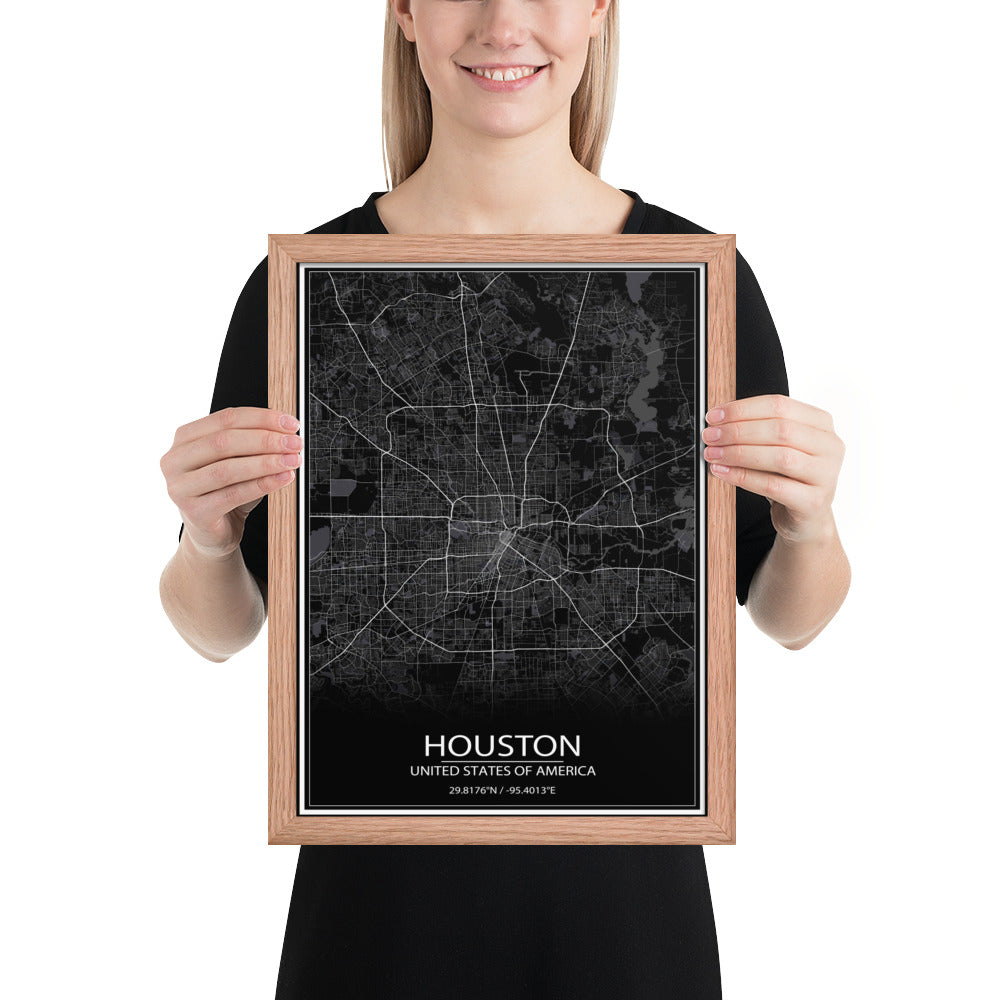 Houston Black Framed Map