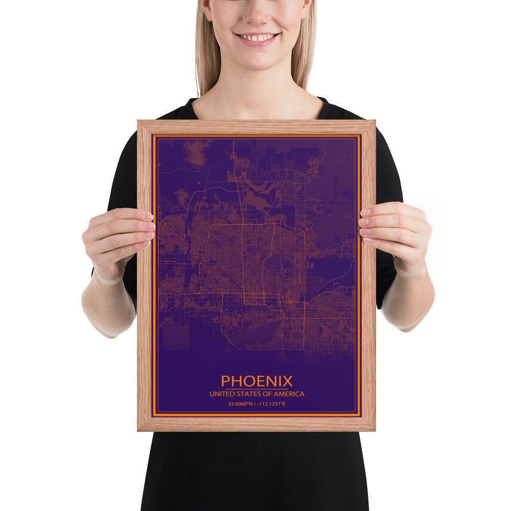 Phoenix Purple and Orange Framed Map