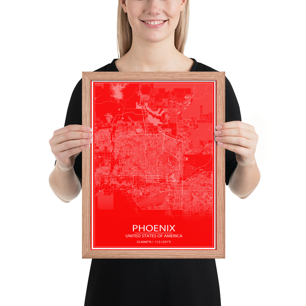 Phoenix Red and White Framed Map