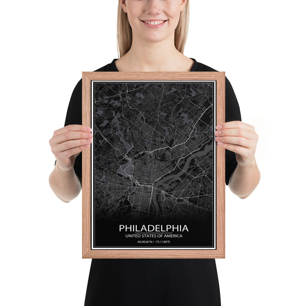 Philadelphia Black Framed Map