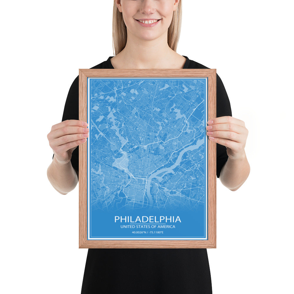 Philadelphia Blue and White Framed Map