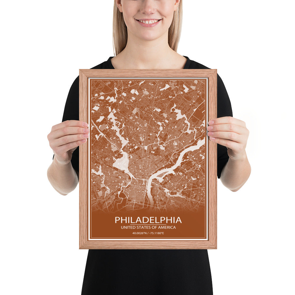 Philadelphia Brown and White Framed Map