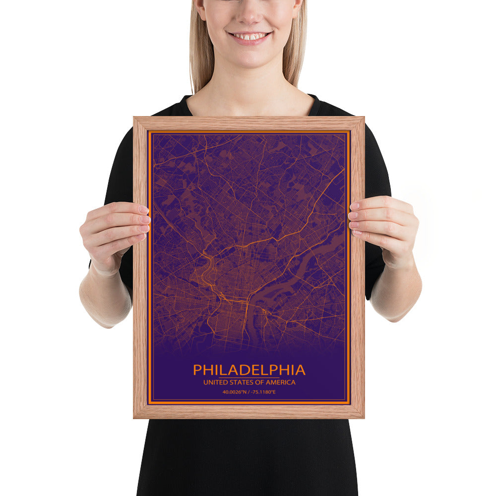 Philadelphia Purple and Orange Framed Map