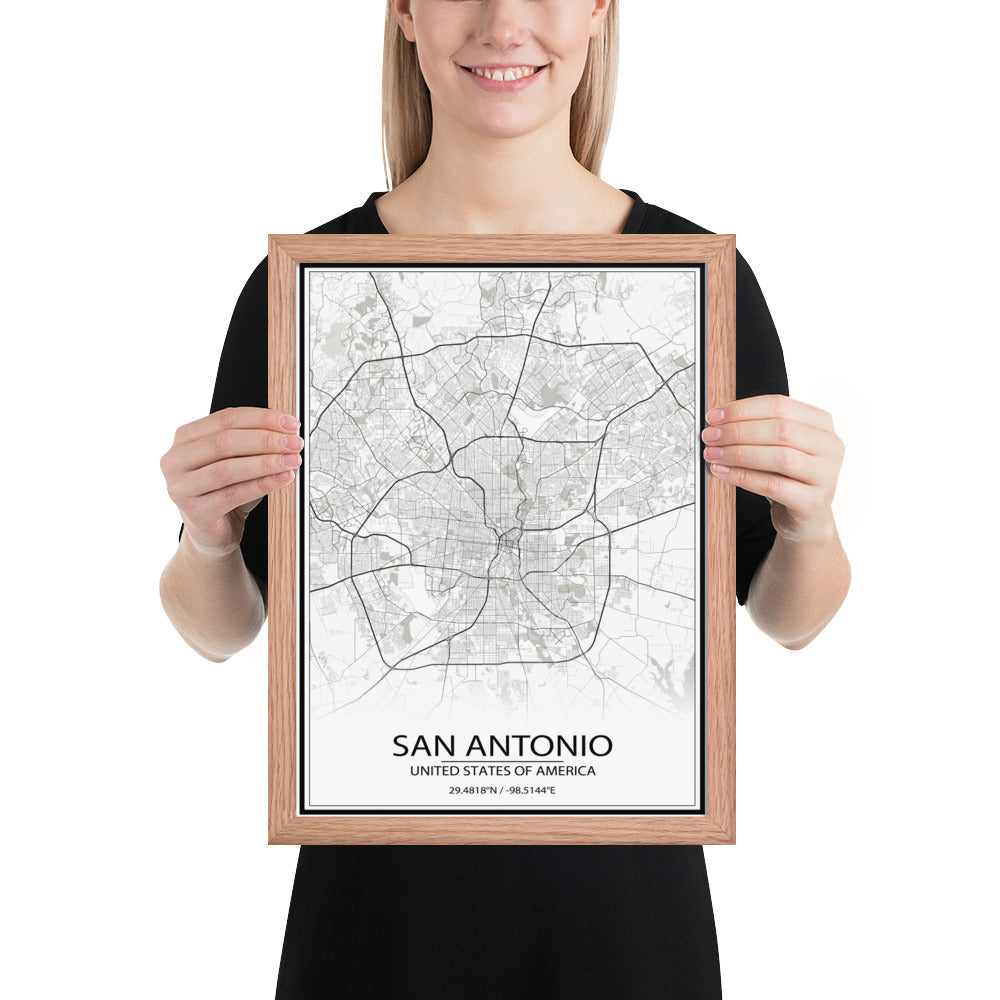 San Antonio White Framed Map