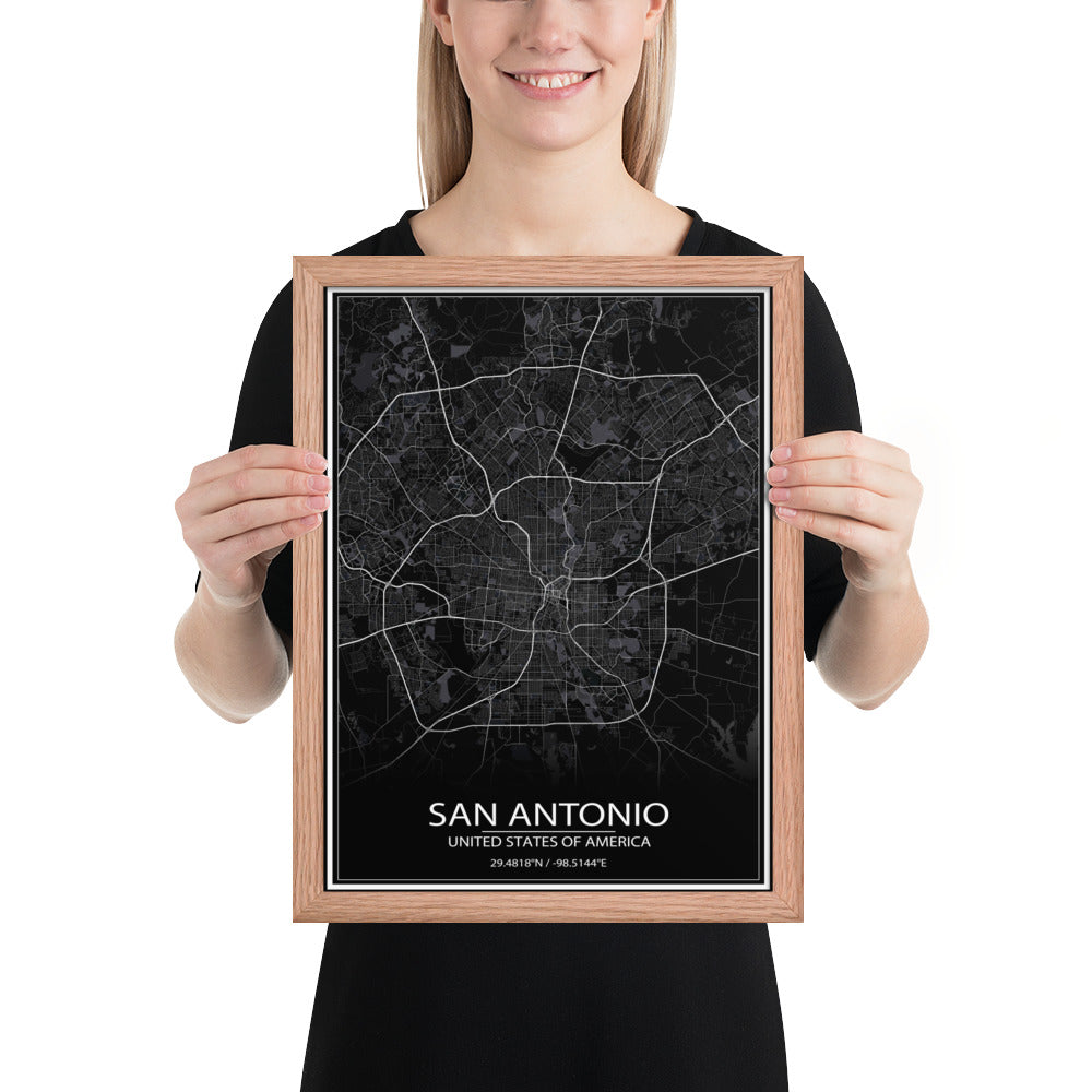 San Antonio Black Framed Map