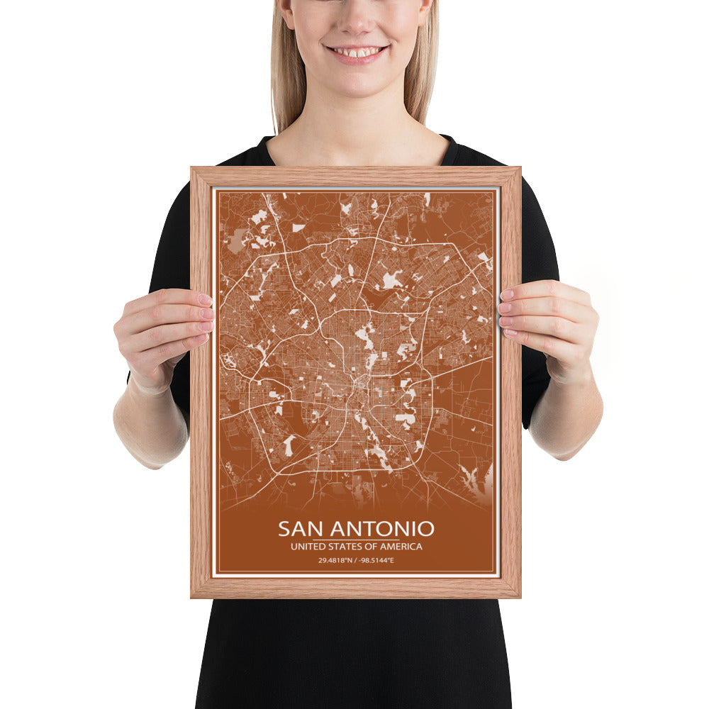 San Antonio Brown and White Framed Map