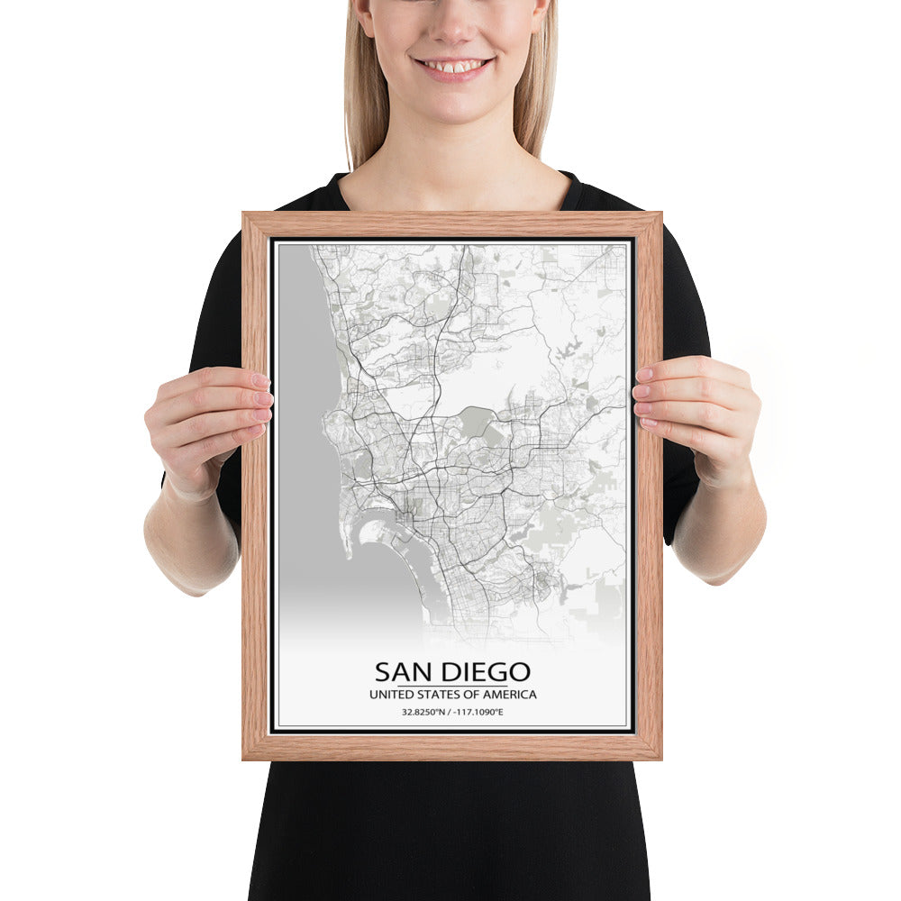 San Diego White Framed Map