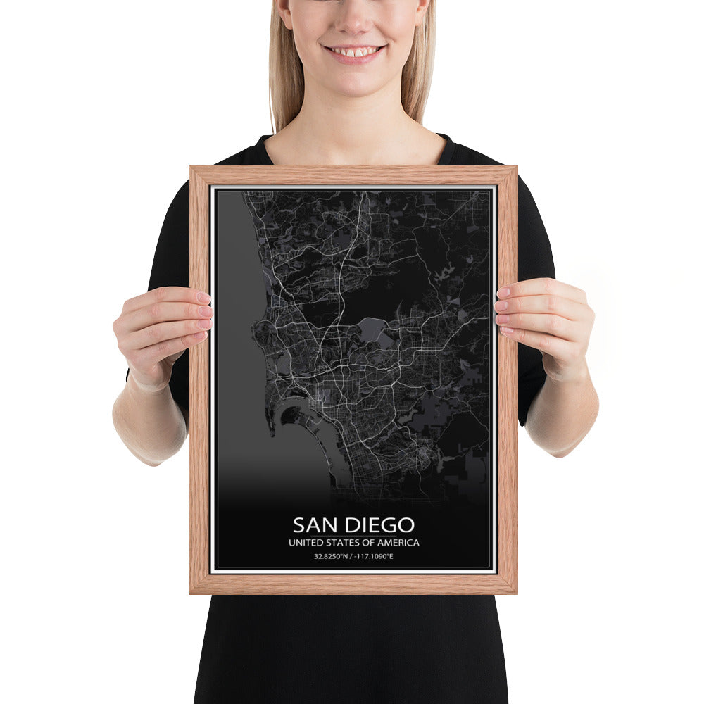 San Diego Black Framed Map