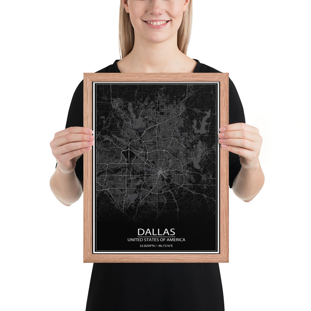 Dallas Black Framed Map