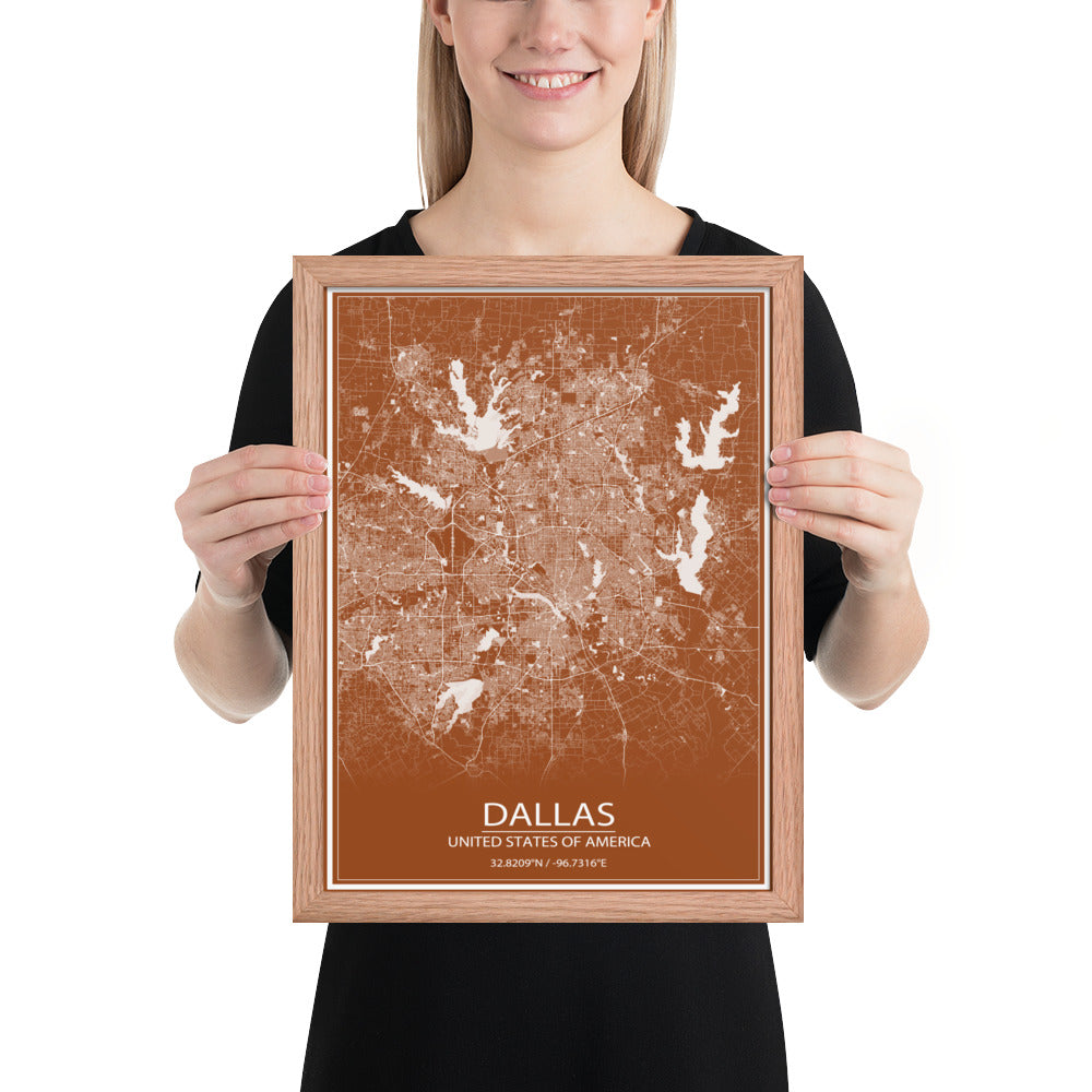 Dallas Brown and White Framed Map