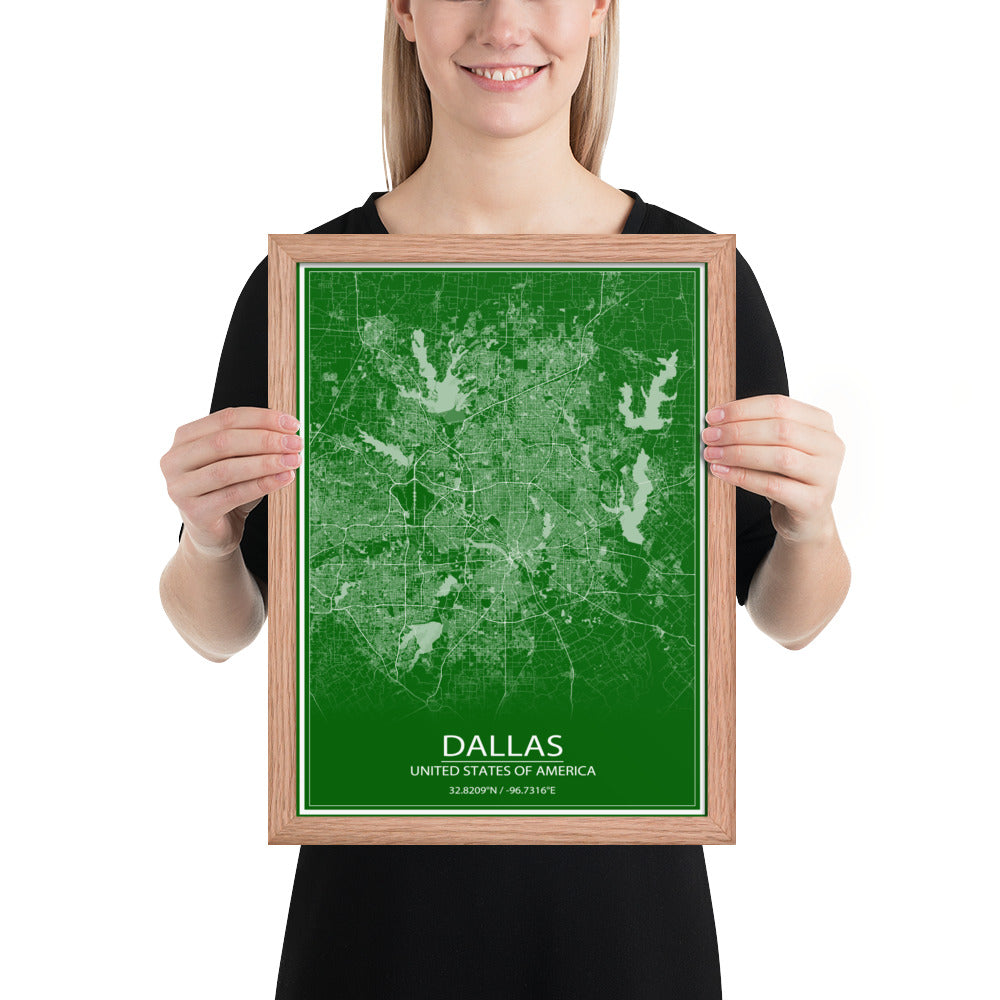 Dallas Green and White Framed Map