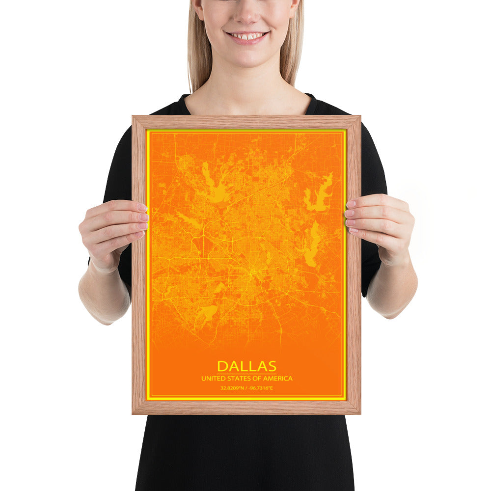 Dallas Orange and Yellow Framed Map