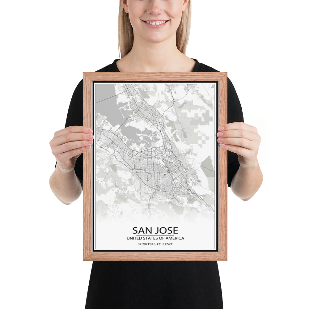 San Jose White Framed Map