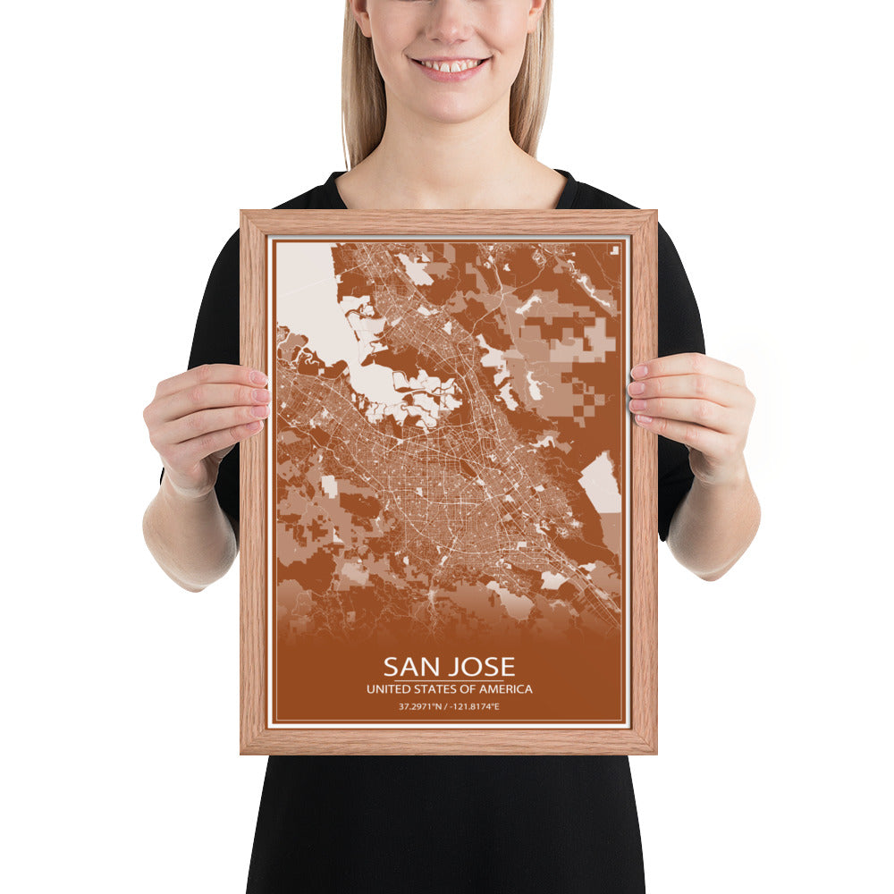 San Jose Brown and White Framed Map