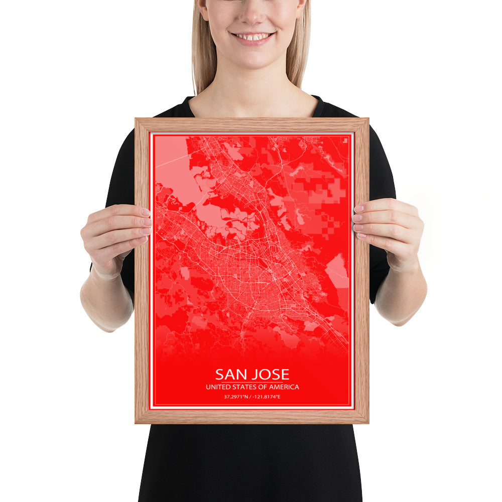 San Jose Red and White Framed Map