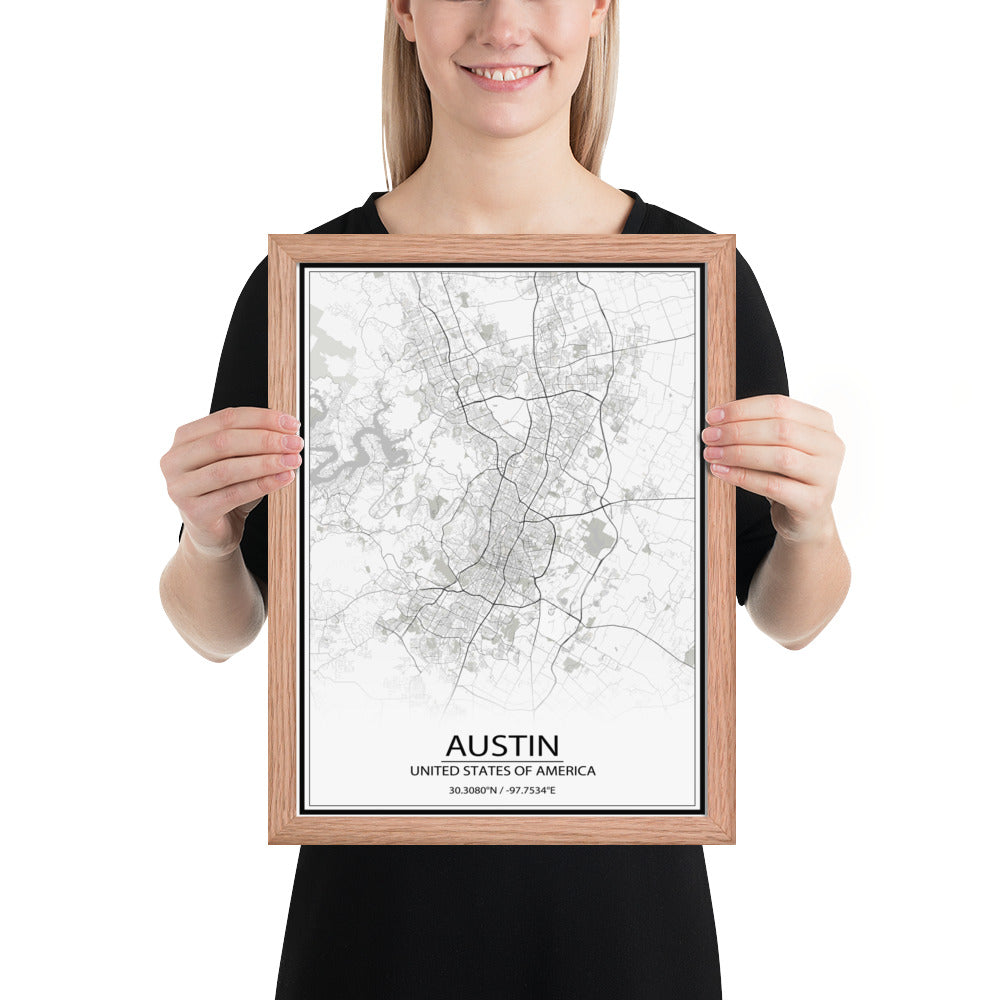 Austin White Framed Map