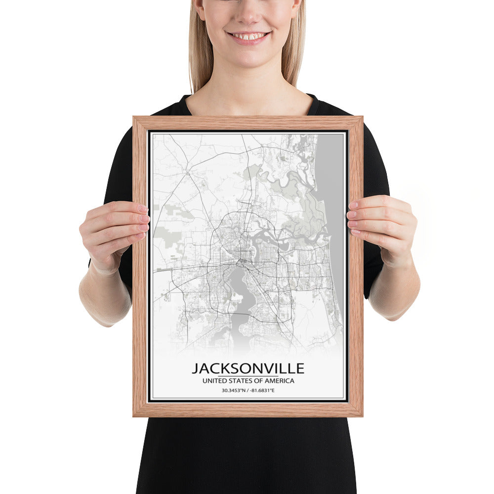 Jacksonville White Framed Map