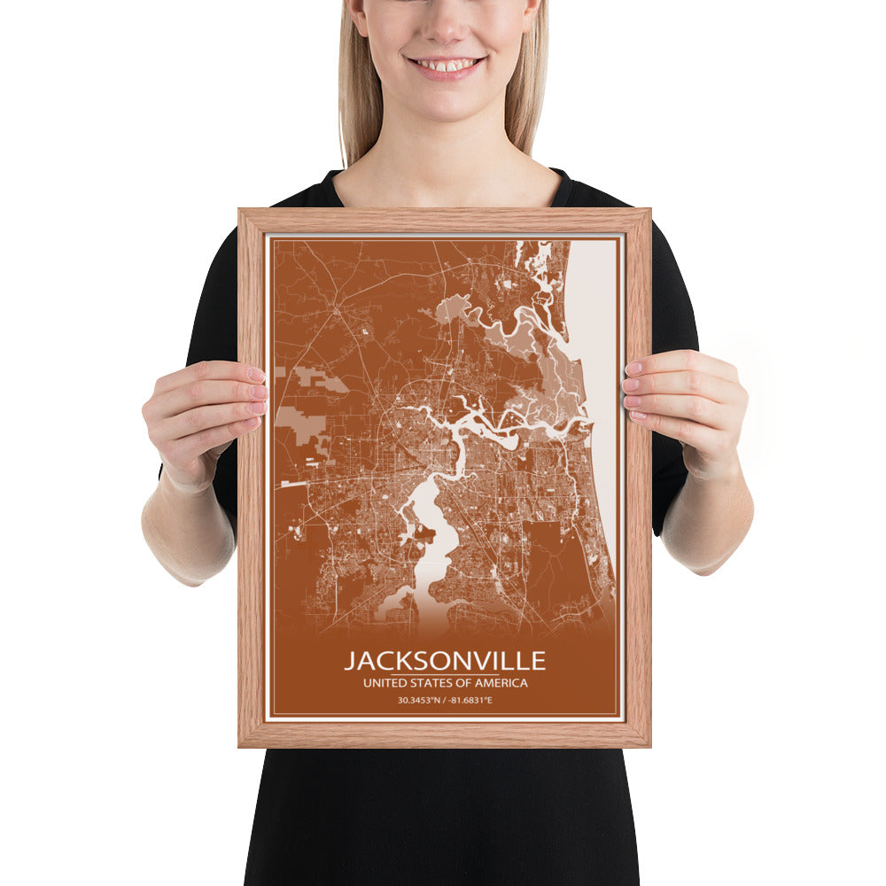 Jacksonville Brown and White Framed Map