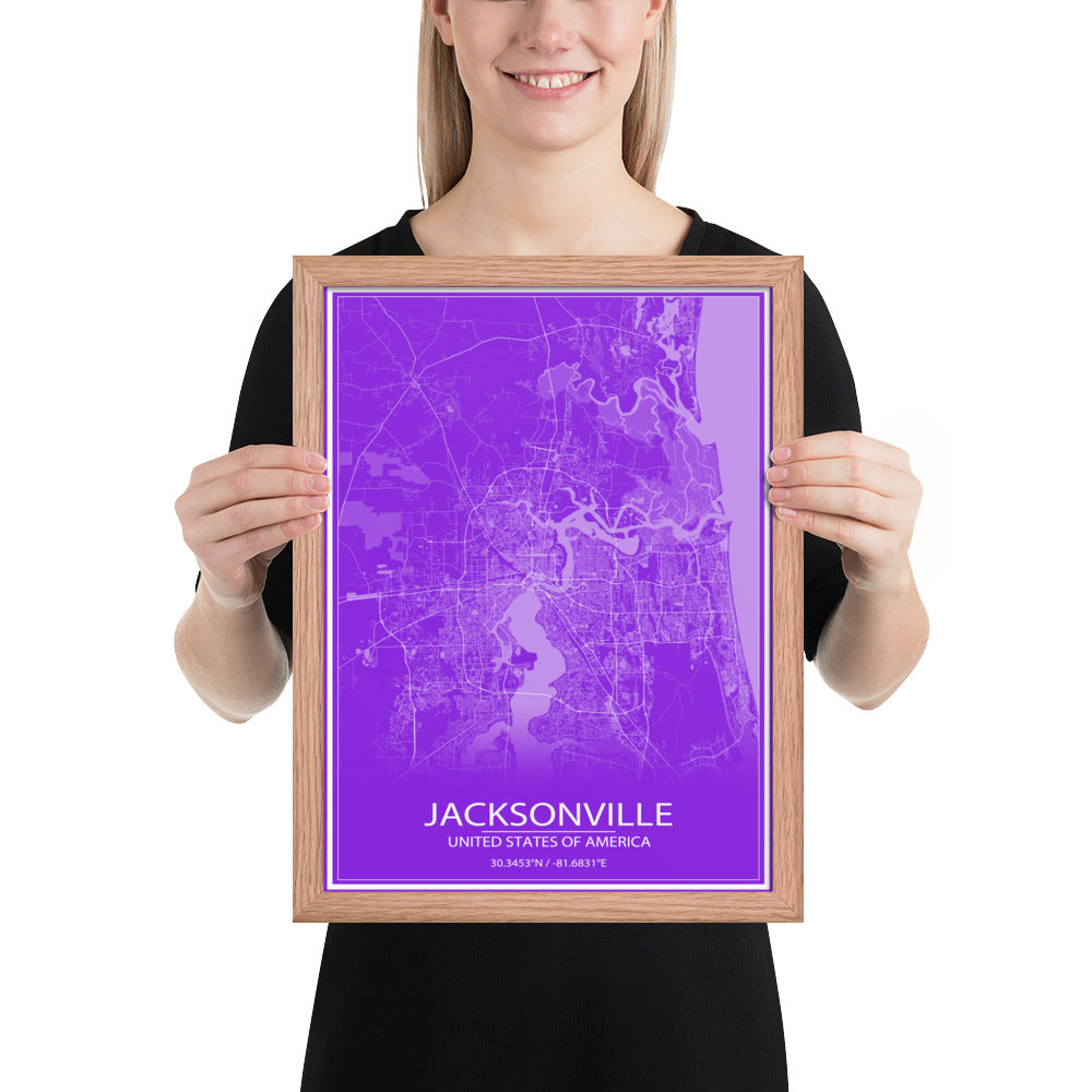 Jacksonville Purple and White Framed Map