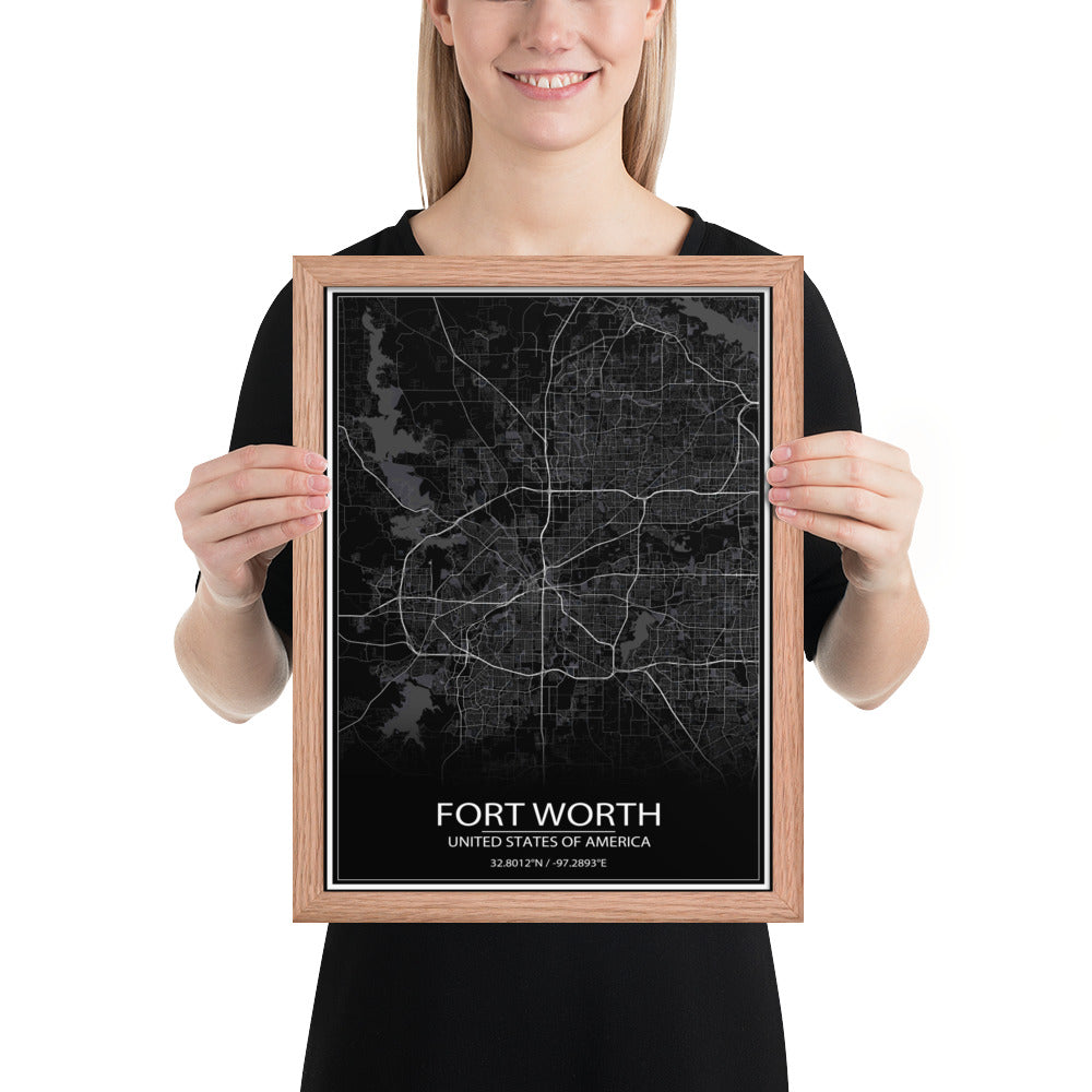 Fort Worth Black Framed Map