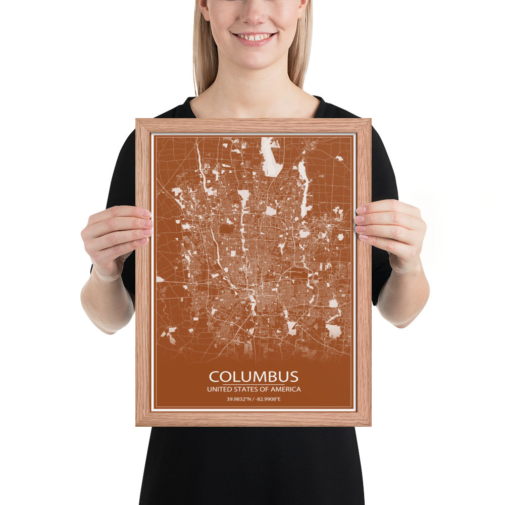 Columbus Brown and White Framed Map