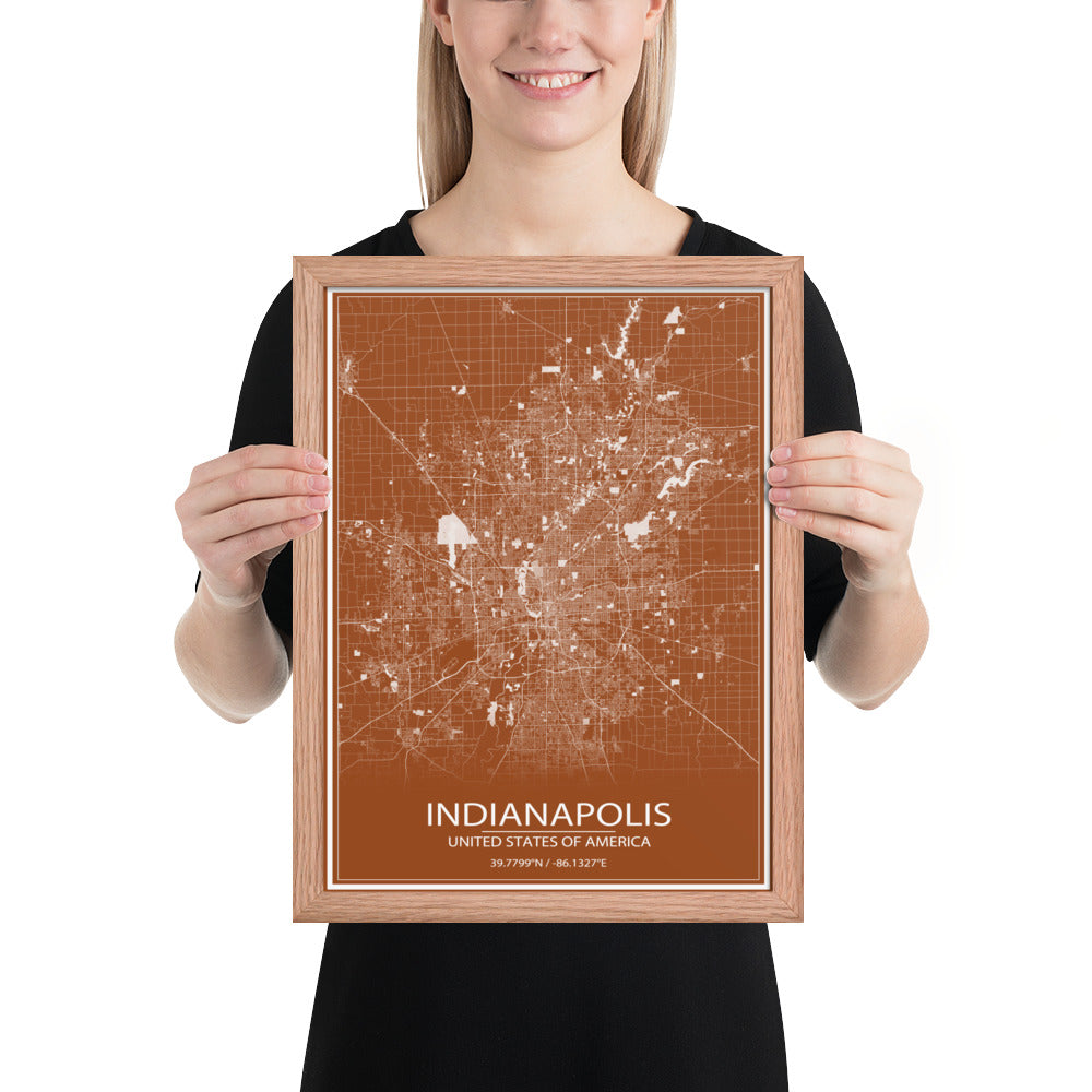 Indianapolis Brown and White Framed Map