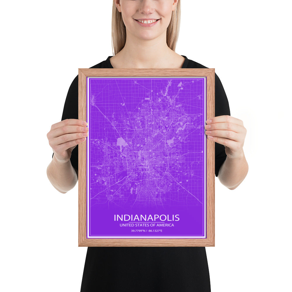 Indianapolis Purple and White Framed Map