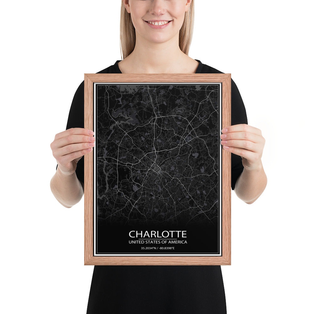 Charlotte Black Framed Map