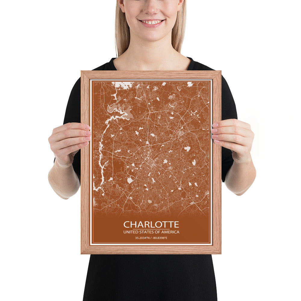 Charlotte Brown and White Framed Map