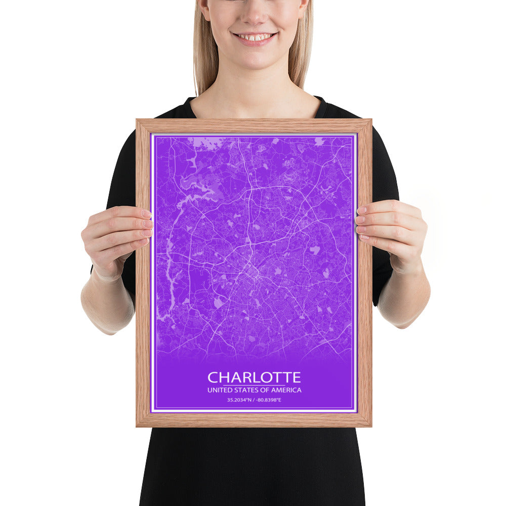 Charlotte Purple and White Framed Map