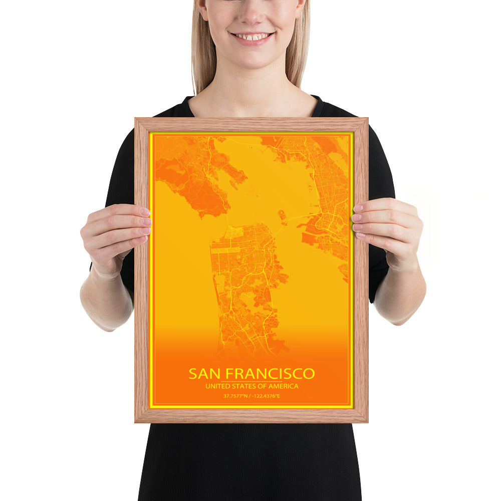 San Francisco Orange and Yellow Framed Map