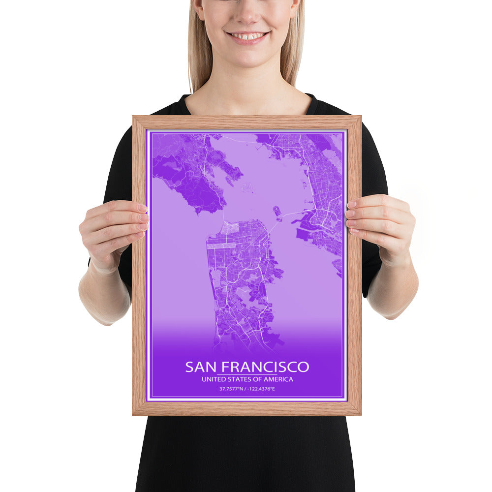 San Francisco Purple and White Framed Map