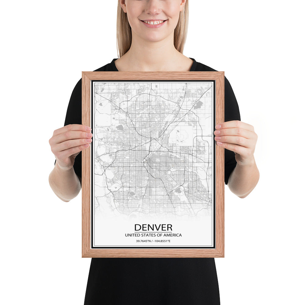 Denver White Framed Map