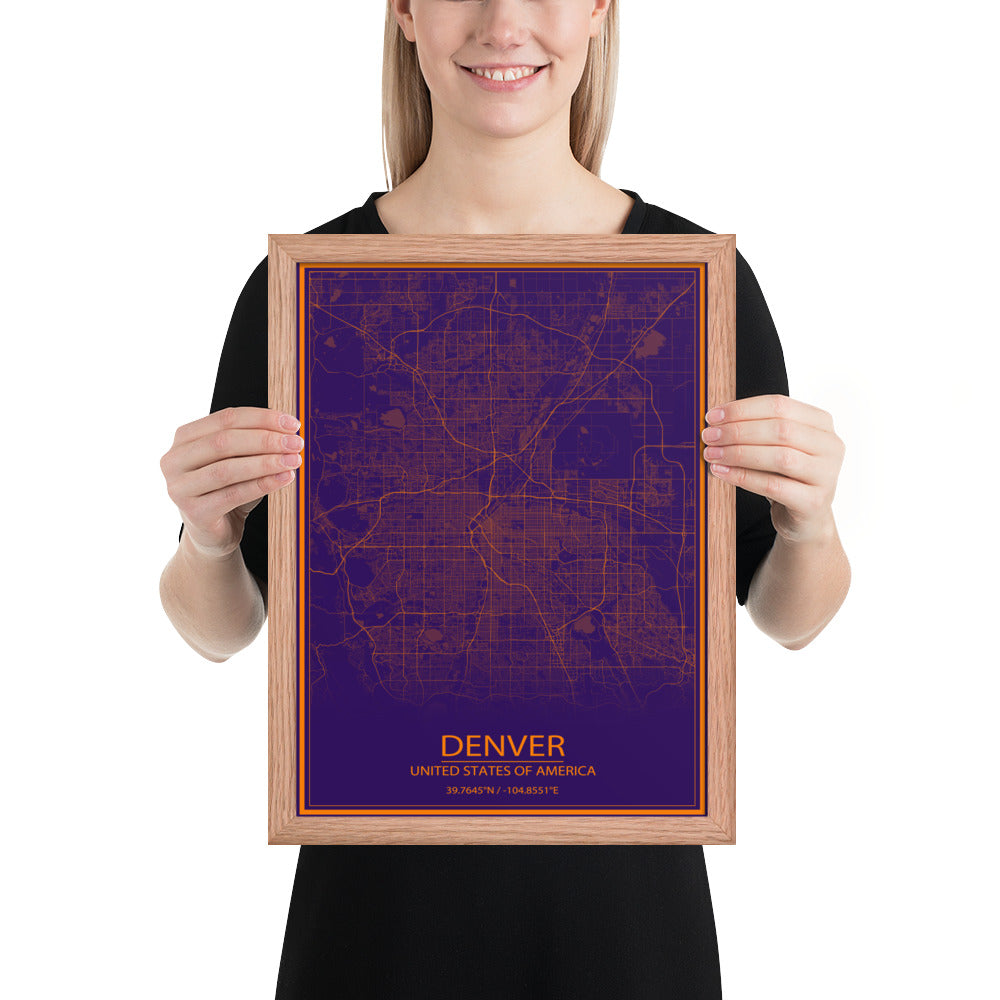 Denver Purple and Orange Framed Map