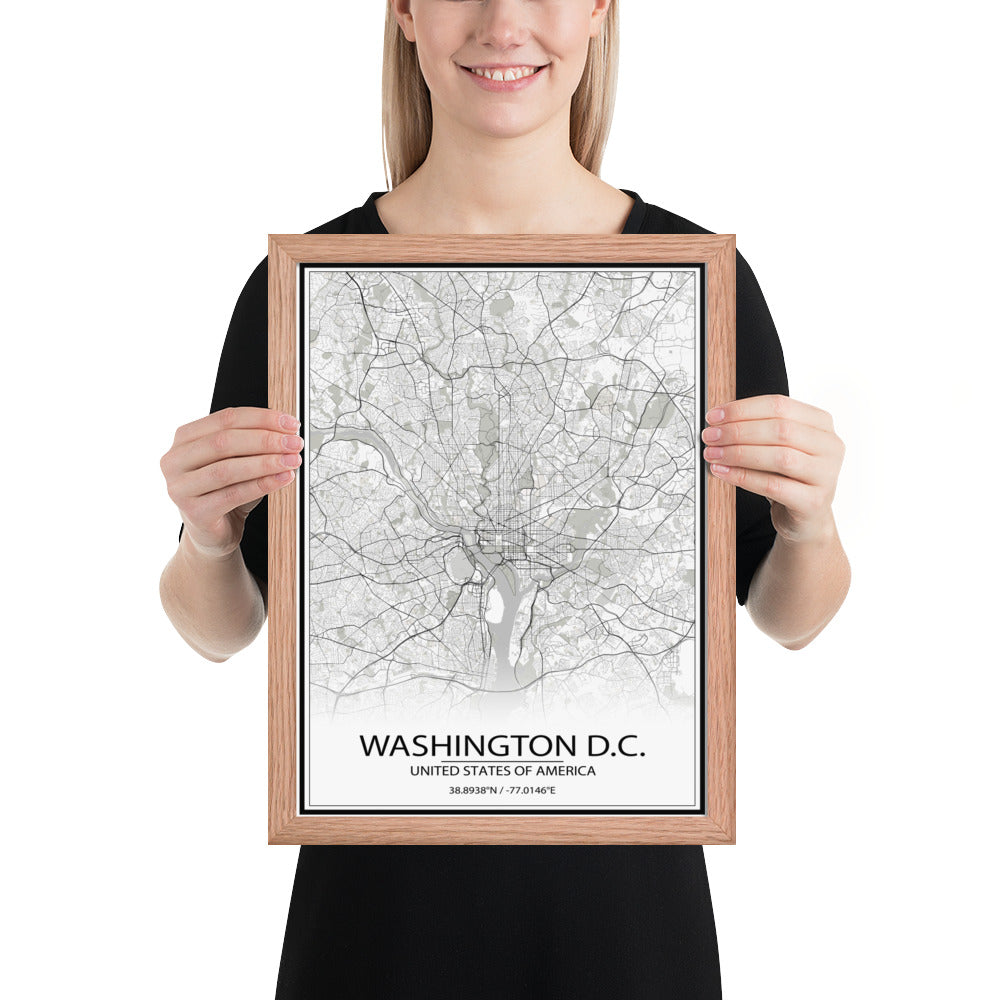 Washington, D.C. White Framed Map