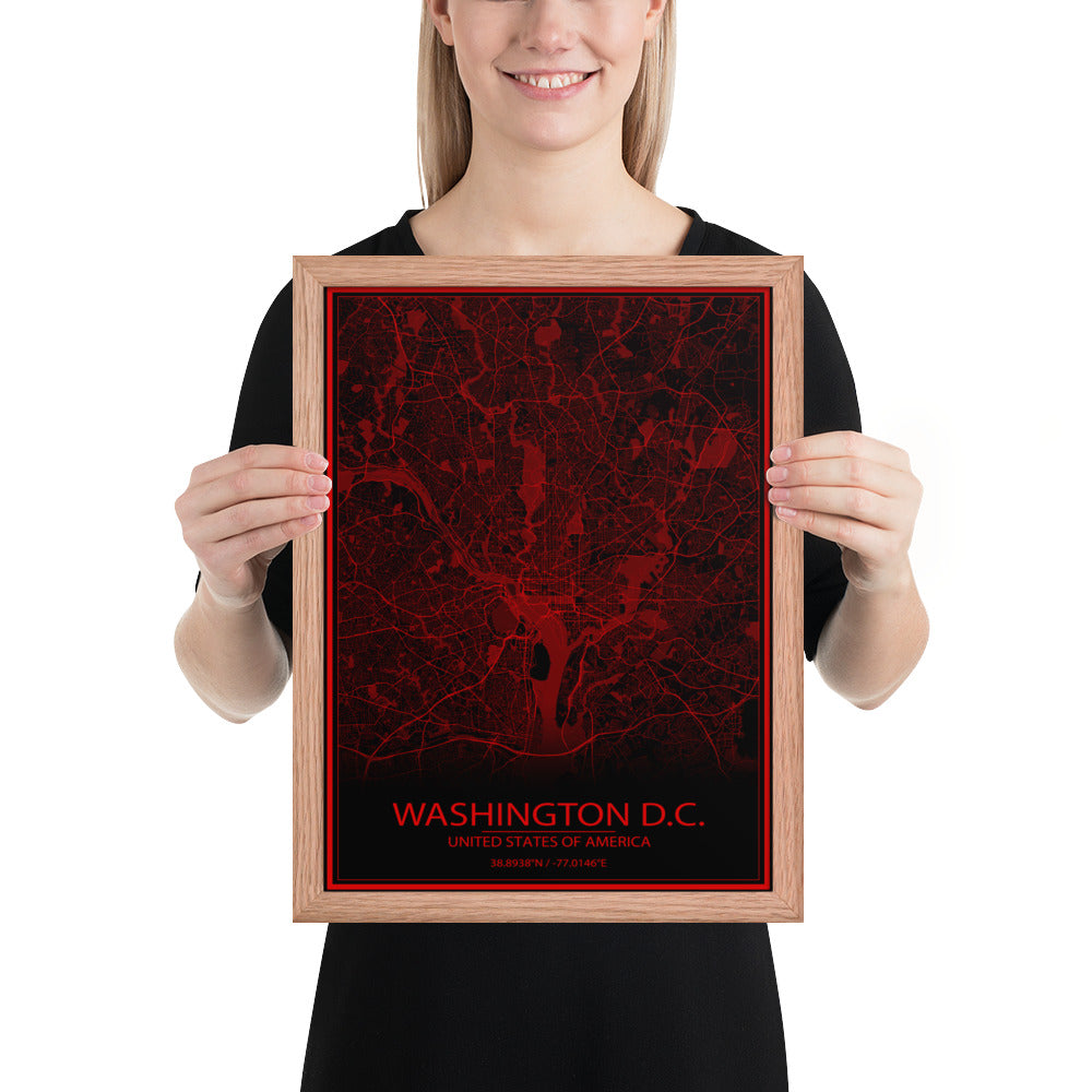 Washington, D.C. Black and Red Framed Map