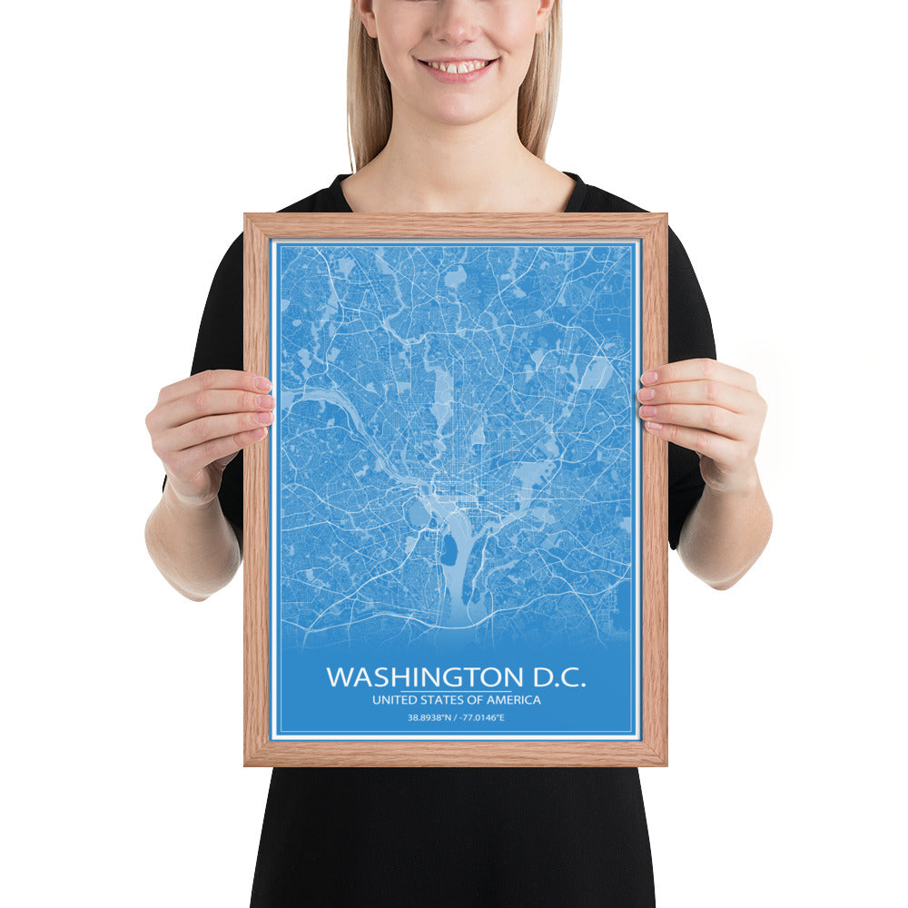 Washington, D.C. Blue and White Framed Map