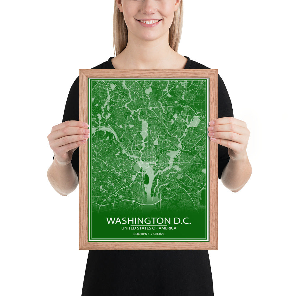 Washington, D.C. Green and White Framed Map