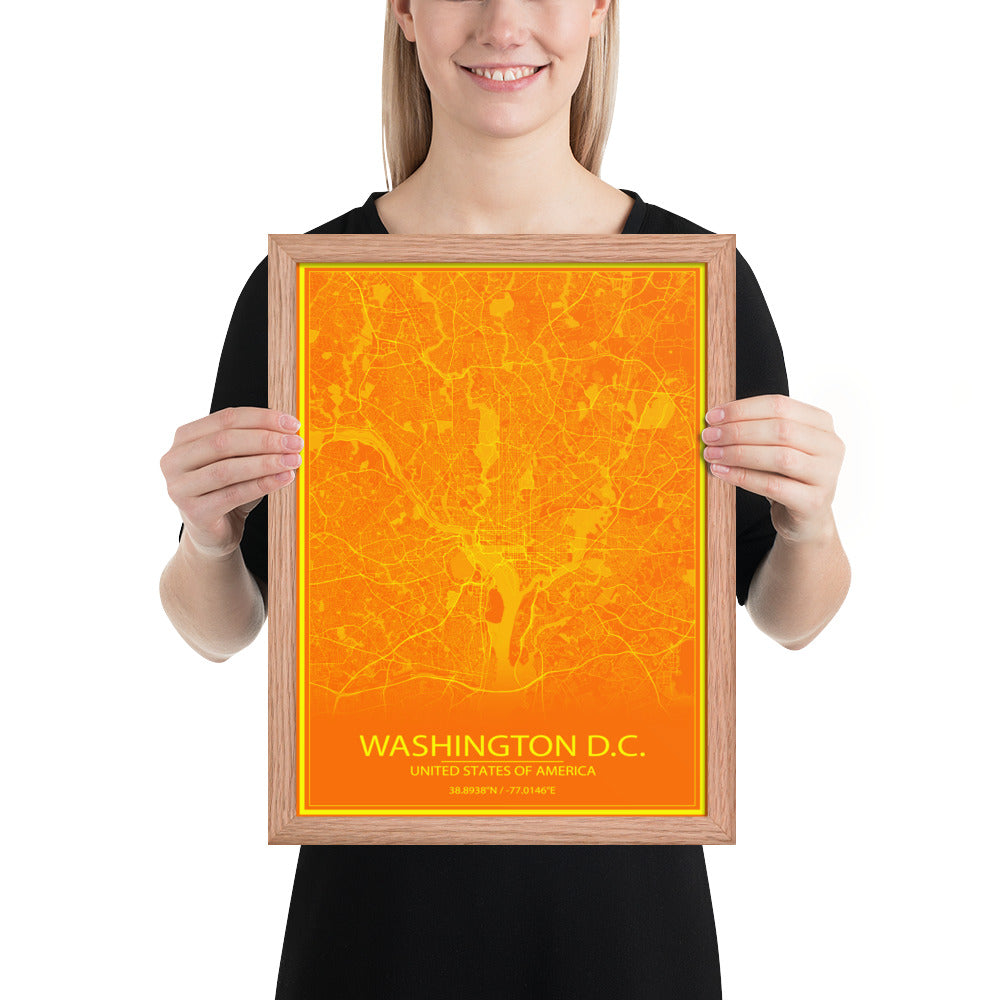 Washington, D.C. Orange and Yellow Framed Map