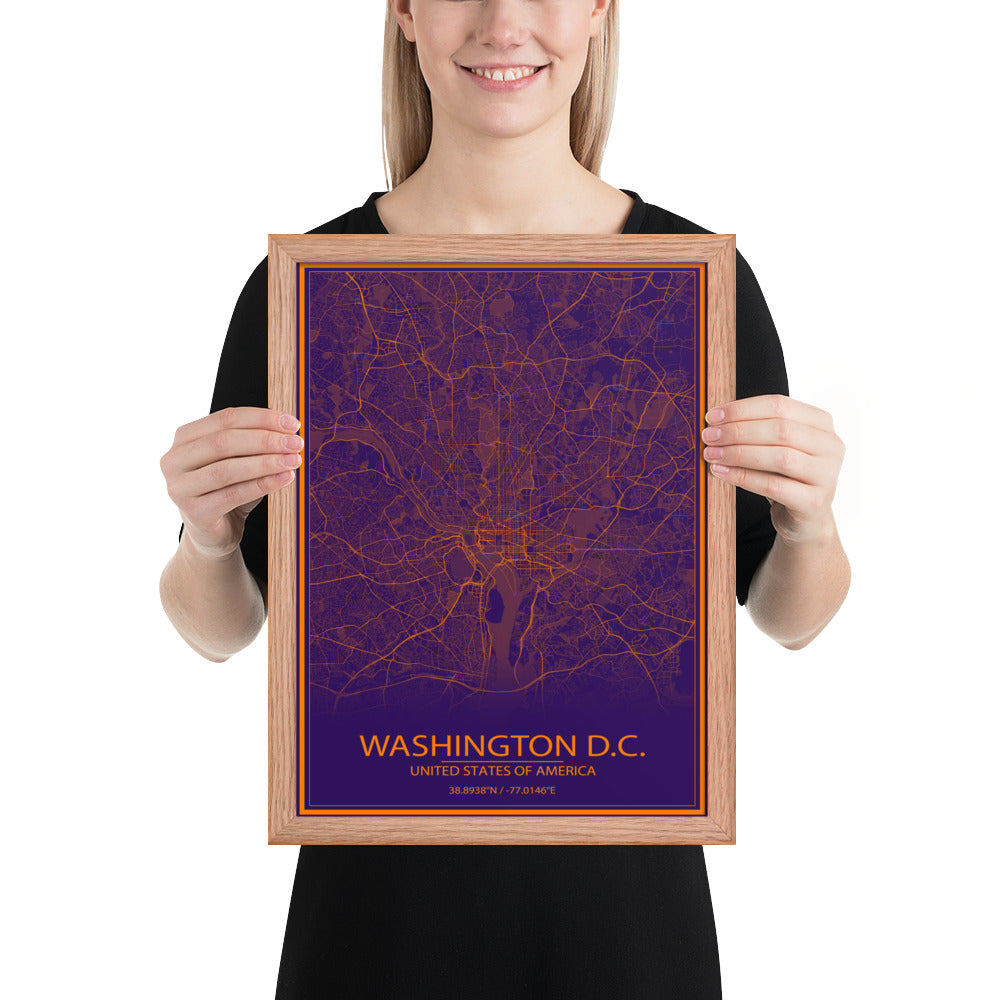 Washington, D.C. Purple and Orange Framed Map