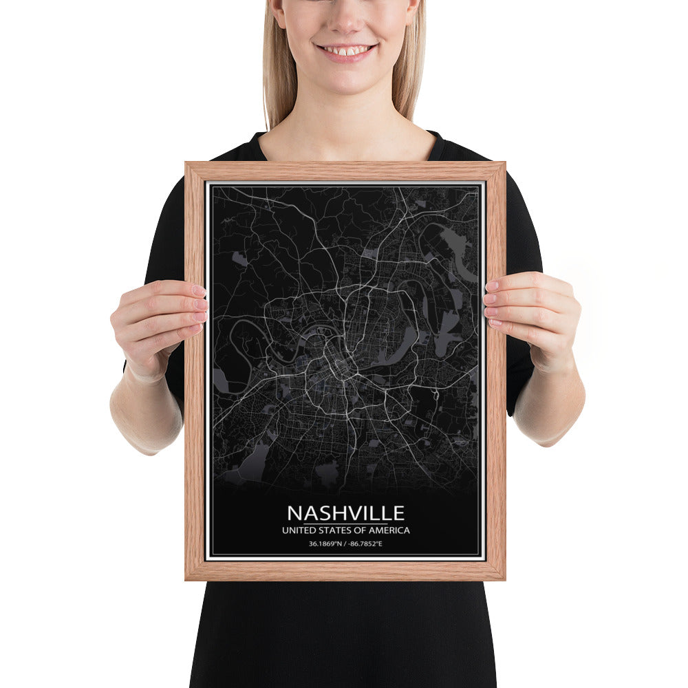 Nashville Black Framed Map