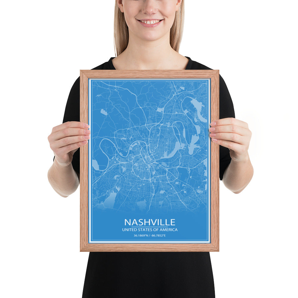 Nashville Blue and White Framed Map