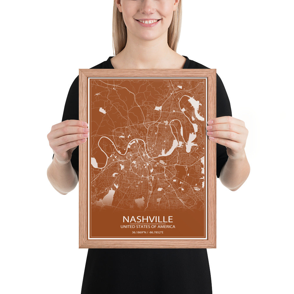 Nashville Brown and White Framed Map