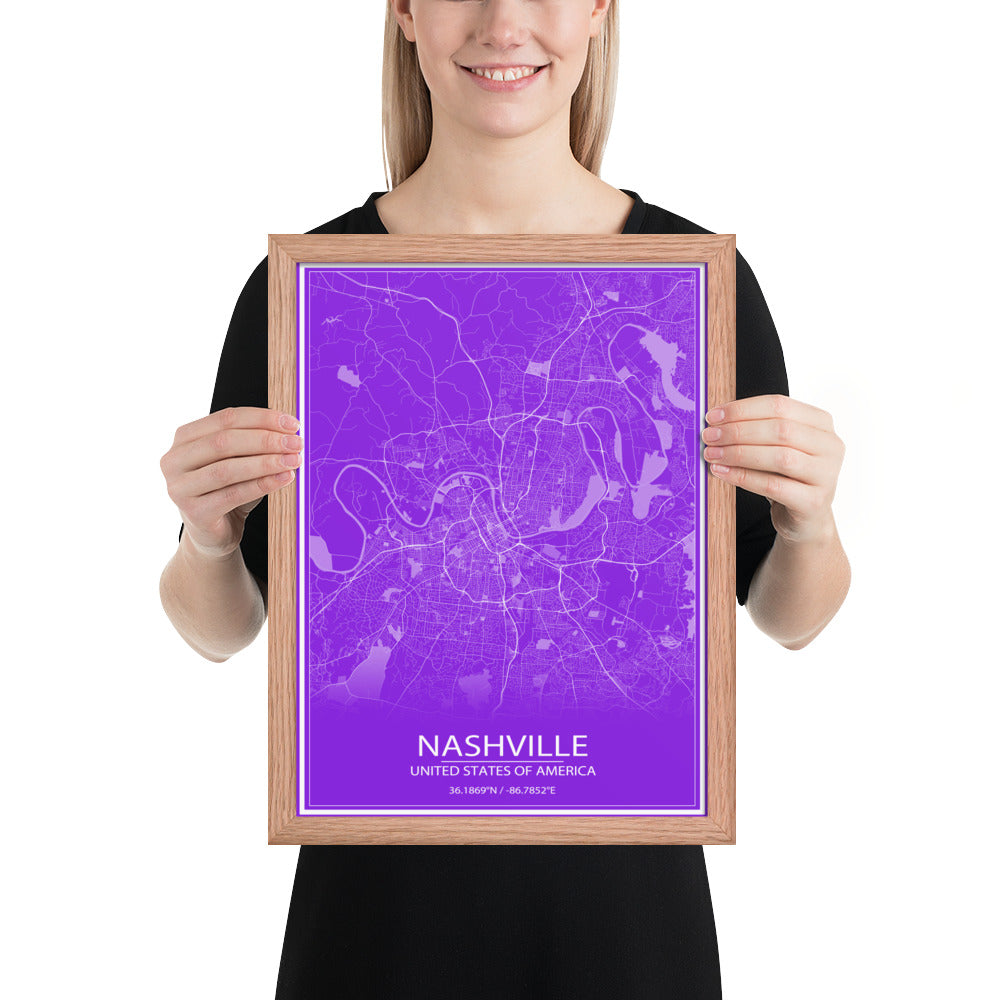 Nashville Purple and White Framed Map