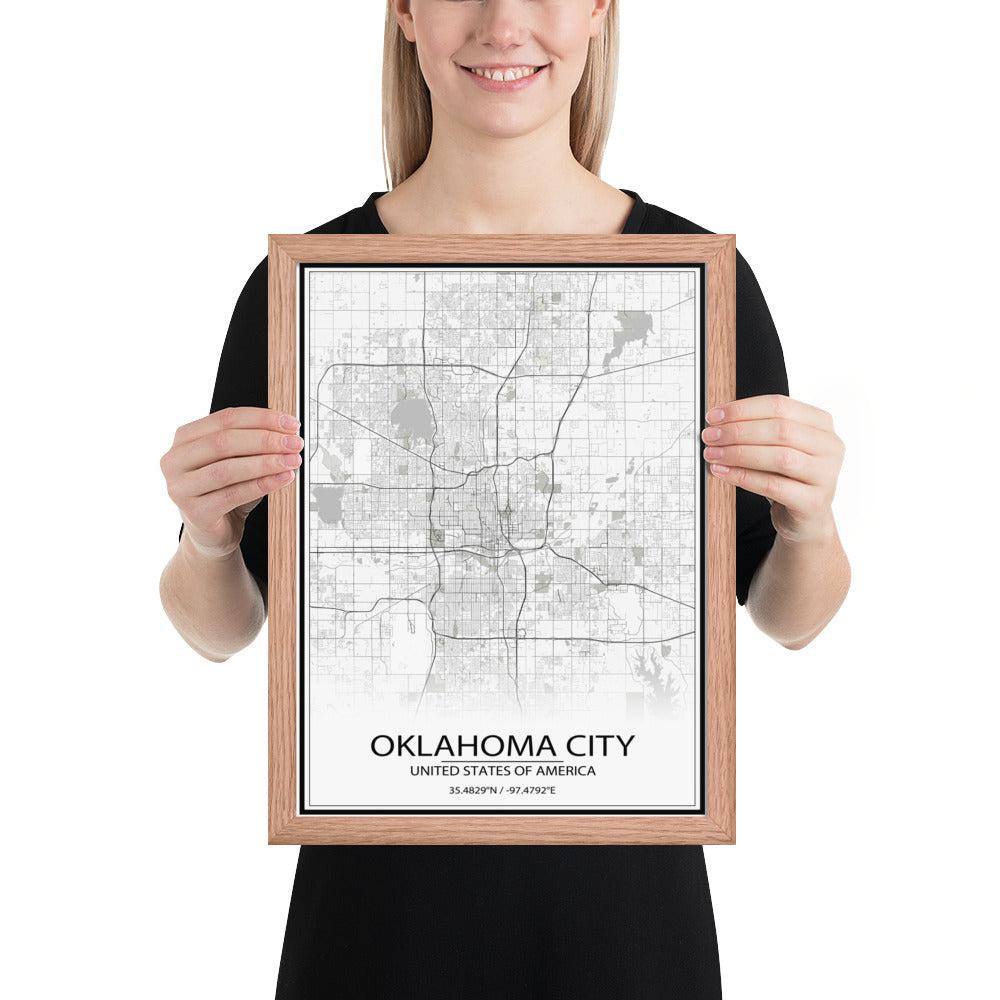 Oklahoma City White Framed Map