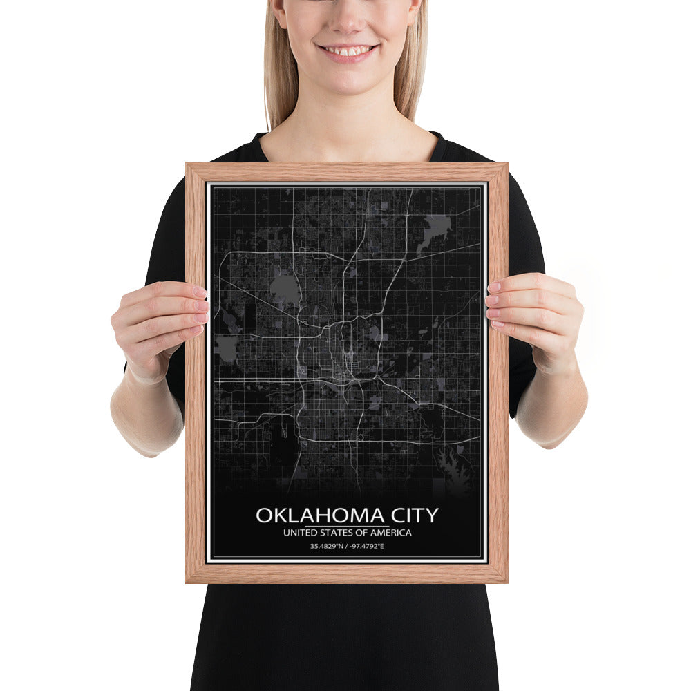 Oklahoma City Black Framed Map