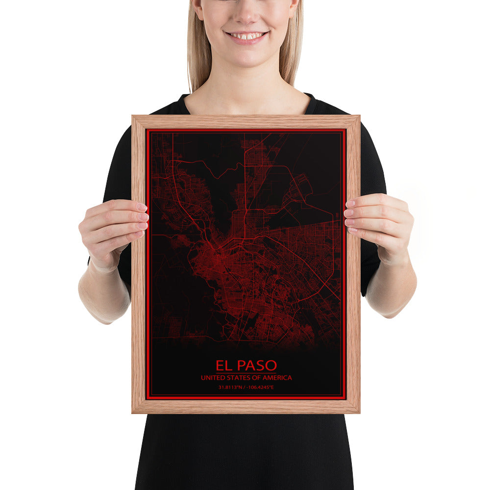 El Paso Black and Red Framed Map