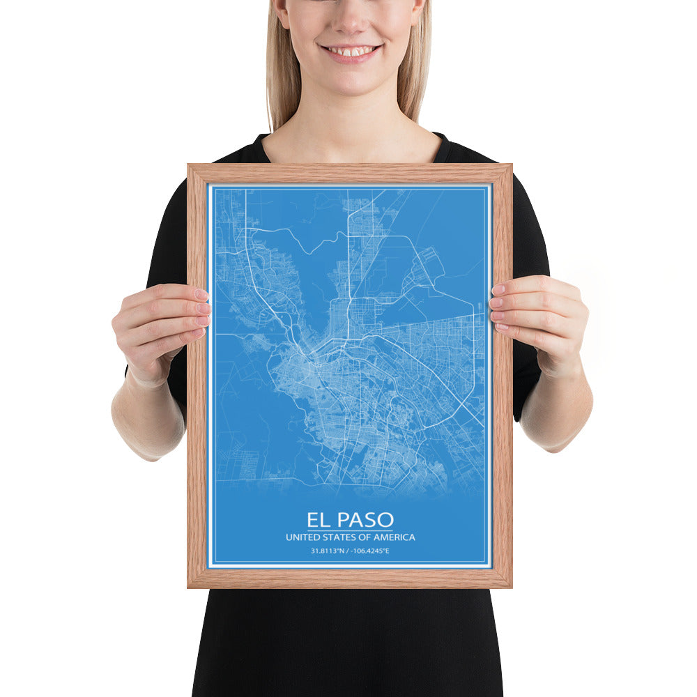 El Paso Blue and White Framed Map