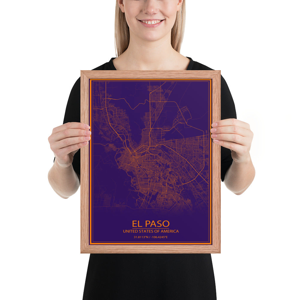 El Paso Purple and Orange Framed Map